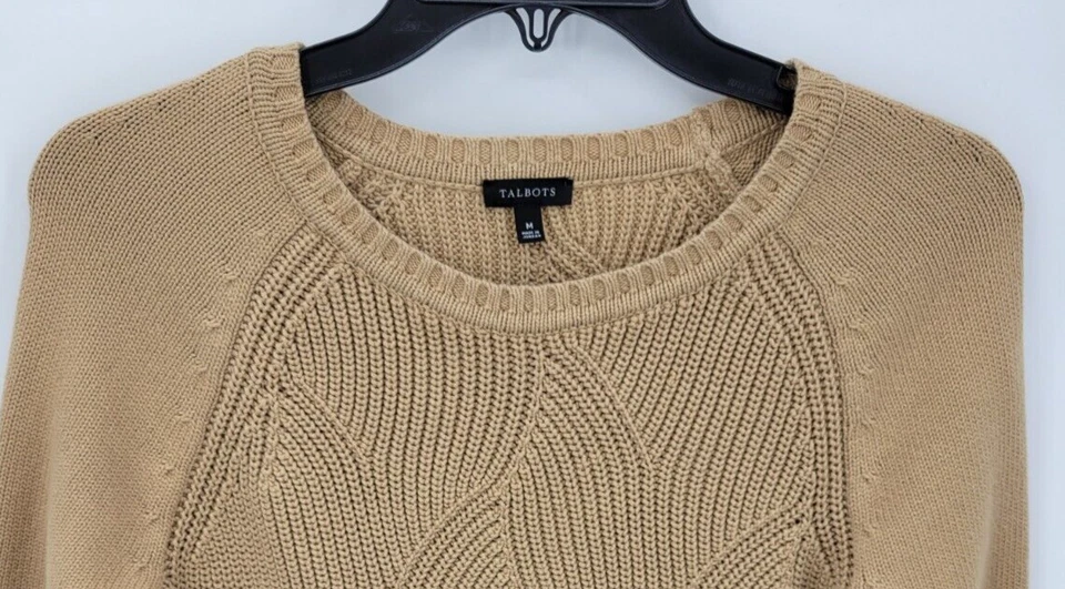 Suéter Talbots Mujer Mediano Marrón Remolino Acanalado Algodón Neutro Pullover Preppy Foto 3 de 4