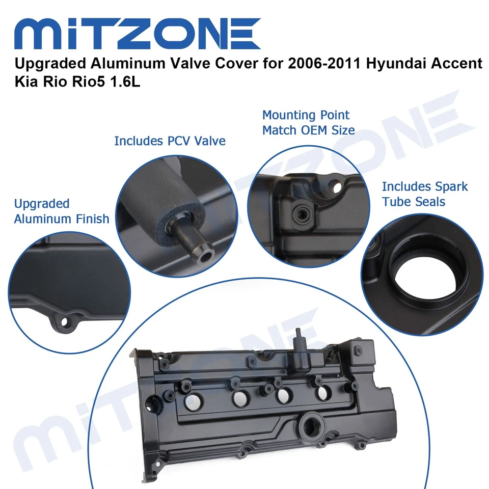 Tampa de válvula de alumínio atualizada para 2006-2011 Hyundai Accent Kia Rio Rio5 1.6L🚗 - Imagem 4 de 4