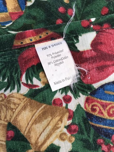 Vintage Christmas Tablecloth Bows Bells Ornaments 69” X 49” - Picture 5 of 7