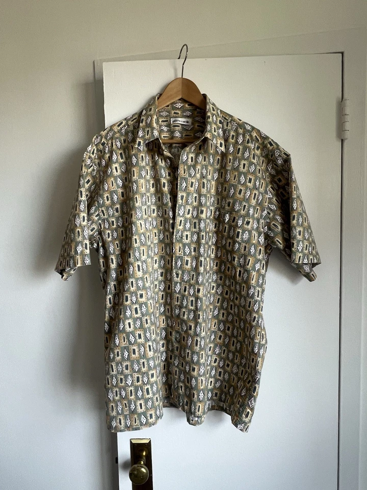 Vintage 90s Pierre Cardin Geometric Leaf Short Sleeve Button Up Shirt Size Large - Image 2 of 4