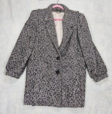 VTG 1980s Coat Womens Sz M 10/8 Pencil Tweed New Wave Shoulder Pads Black Pimk