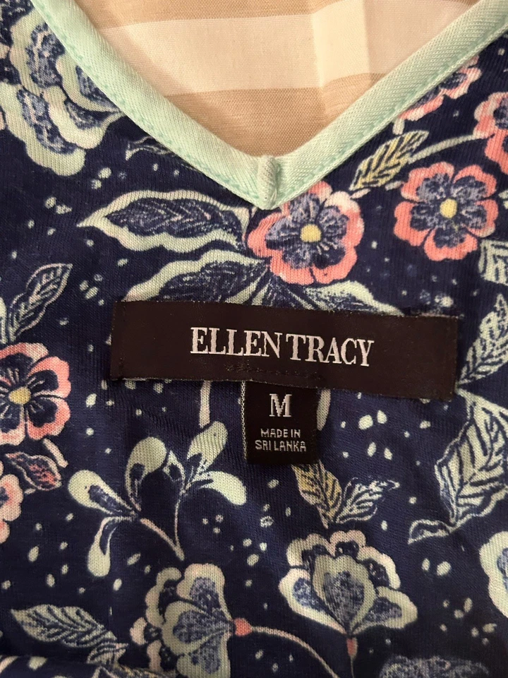 Nuevo con etiquetas Camisón Ellen Tracy, Sujetador Estante, Suave Elastizado, Azul Marino Floral, Talla M (006) Foto 4 de 4