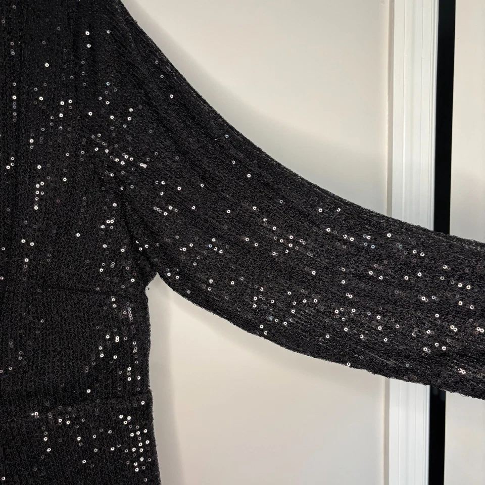 CITY CHIC NEW Dress Razzle Black Sequins Womans XXL 24 W Long Sleeve V-Neck Wrap - Image 4 of 4