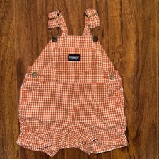 OshKosh B’gosh 0–3M Orange Plaid Shortalls Romper Y2K Baby Overalls