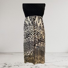 Vintage Casting LA Black Cream Geometric Print Ruffle Maxi Dress S