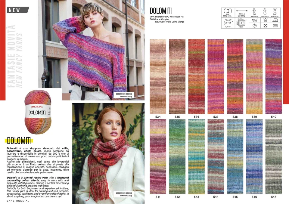 ABVERKAUF !!! Mondial Dolomiti 200g Farbverlaufsgarn Stricken Wolle Häckeln Garn