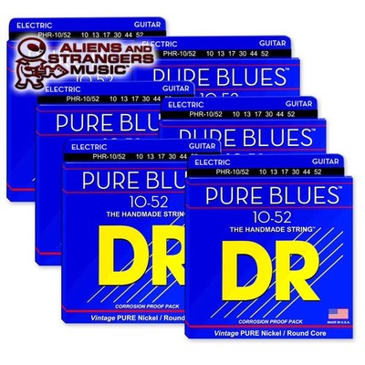 6 Sets! DR Strings PHR-10/52 PURE BLUES  Pure Nickel Electric Big-Heavy 10-52