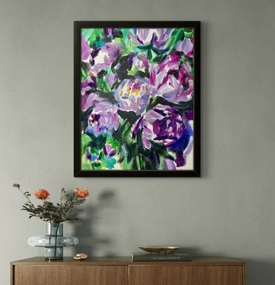 Vibrant Purple Peonies Acrylic Painting Original Floral Art 11x14 Canvas