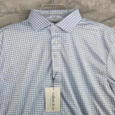 Collars  Co Mens Large Blue White Check Dress Collar Polo Shirt Performance NEW