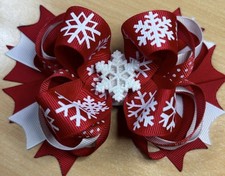 Red Snowflake Christmas Holiday Hair Bow