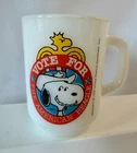 Vtg Vote For SNOOPY Fire King Mug # 2 Series 1980 Anchor Hocking Milk Glass