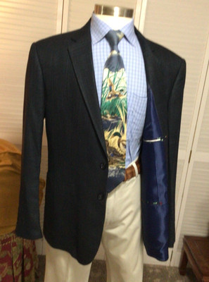 TAZZIO SLIM FIT MENS NAVY BLUE SPORT COAT JACKET BLAZER 44R