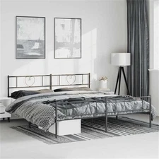 Pemberly Row Powder-Coated Steel Cal King/Double Bed Frame in Black