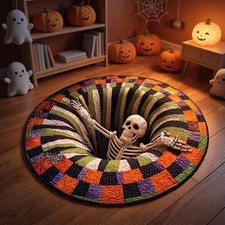 3D Skull Pumpkin Swirl Halloween Rug Non-Slip Indoor Home Decor