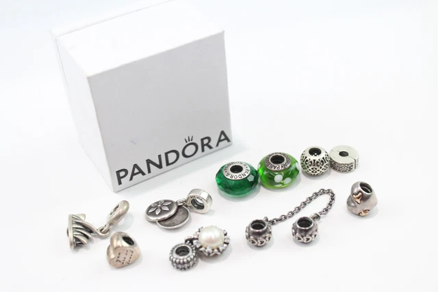 18 Pandora Sterling Silver Charms Glass Heart Stone Set Enamel x 10 (32g)