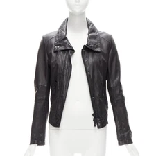 ATSURO TAYAMA black sheepskin leather 2 way collar biker jacket US4 S