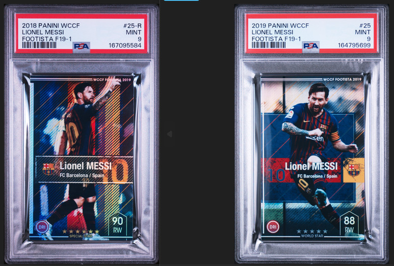 PSA 9 LIONEL MESSI 2018 PANINI WCCF FOOTISTA F19-1 2 Peice set