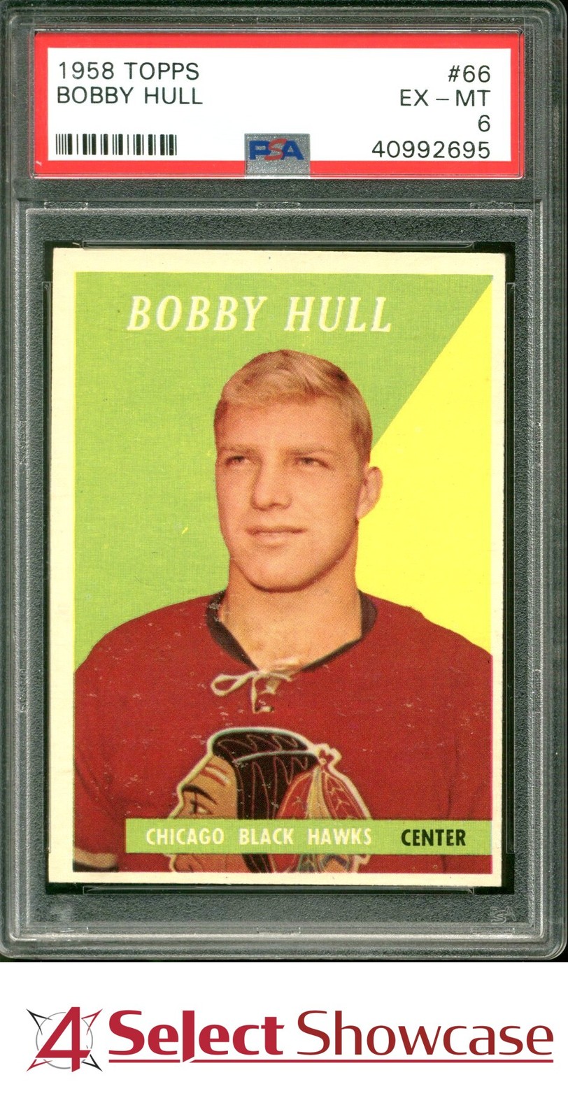 1958 TOPPS #66 BOBBY HULL RC BLACK HAWKS HOF PSA 6