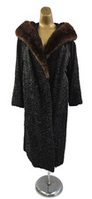 1950's Black Persian Lamb Mink Collar Coat Satin Lined Jacket Sz SMALL / 4