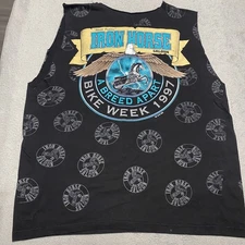 Vintage Iron Horse Saloon Cut Off Shirt Mens 2XL Black Biker Motorcycle 90s