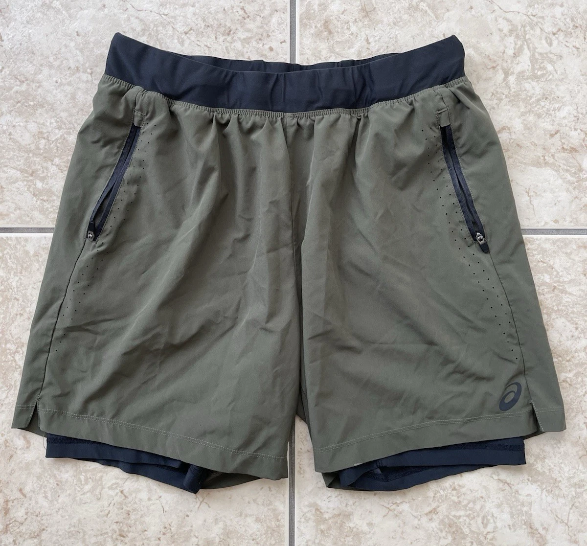 Asics Lined 7" Running Shorts Men's Medium Dark Gym Training Race Sports Bottoms
