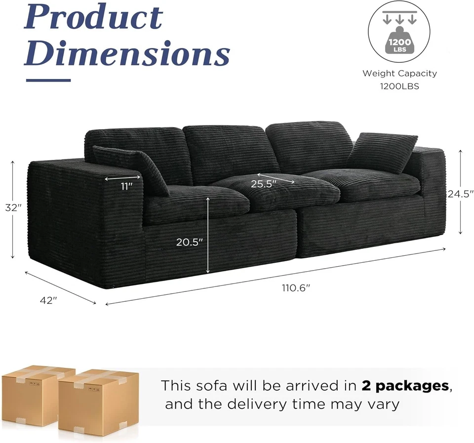 Sofá de gran tamaño para sala de estar, sofá sin hueso con cojines de asiento mullidos Foto 4 de 4