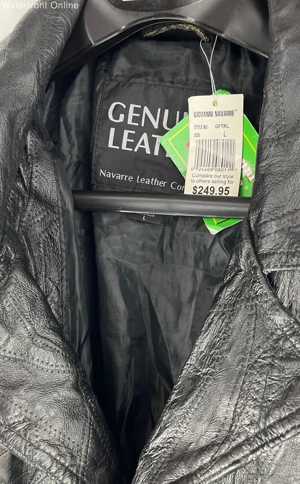 Giovanni Navarre Men's Black/Patchwork Leather Trench Coat Size L NWT MSRP $249 - Image 2 of 4