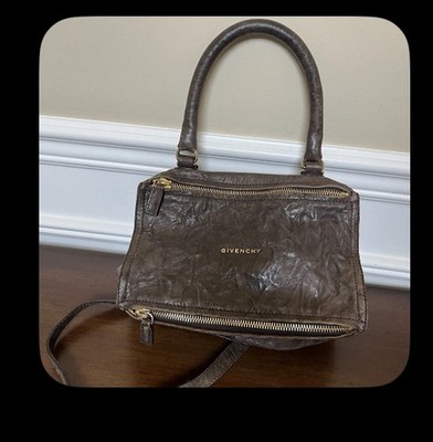 Givenchy Distressed Leather Pandora Crossbody Bag In Grey/Brown