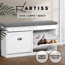 Artiss Shoe Rack Storage Cabinet Bench Organiser Shelf Fabric Cover Seat 8 Pairs