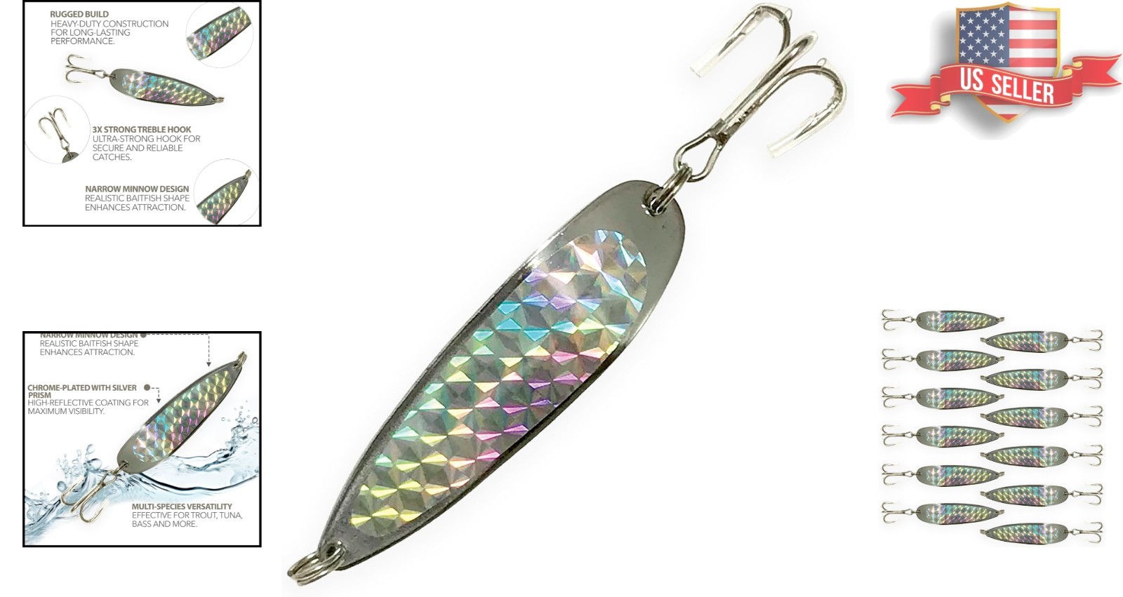 3oz Crocodile Fishing Spoons Set of 12 - Durable Chrome, Saltwater & Freshwater - Image 2