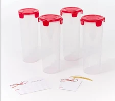 LocknLock Set of 4 Tall Round Canisters,Food & Craft Storage K96540 Red