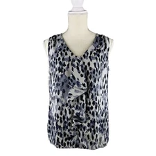 Ann Taylor Loft Top Womens Small Cheetah Print Blouse V-Neck Sleeveless Ruffle