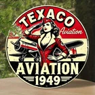 Vintage Texaco Aviation 1949 Round Metal Sign - 8x8 Aluminum Tin Metal Signs