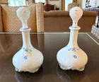 Pair of Antique Victorian Milk Glass Hand Painted Decanters