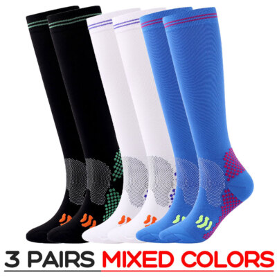 3 Pairs Compression Socks for Women & Men Run Nurse Knee High Stockings Varicose