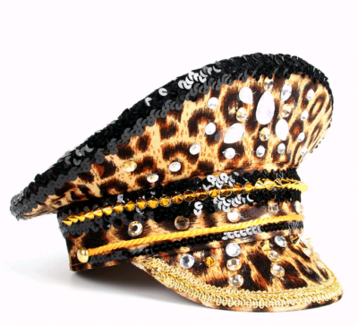 Leopard Print Rivet Sequin Crystal Military Cap Festival  display picture 3