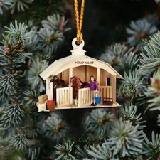 Personalized Horse Barn Christmas Ornament, Custom Flat Ornament For Horse Lover