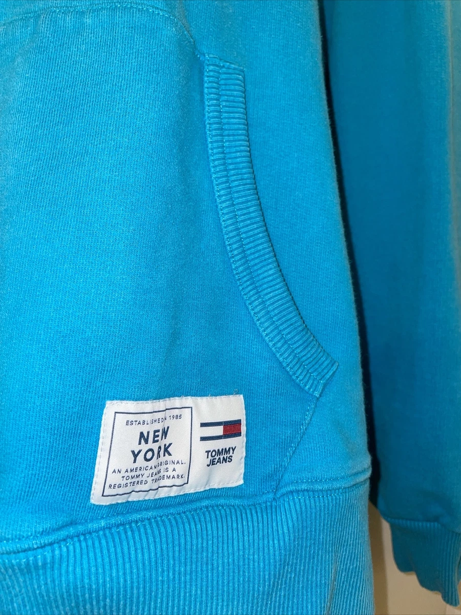 Sweat Capuche Tommy Logo 1599 Bleu Turquoise