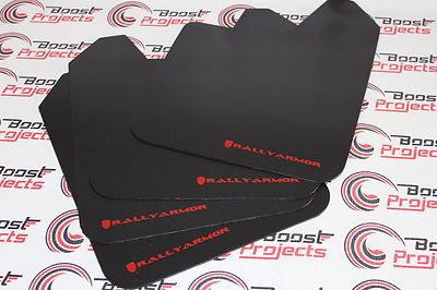Rally Armor Black Universal Basic Mud Flap w/Red Logo Set of 4 No HW MF12-BAS-RD