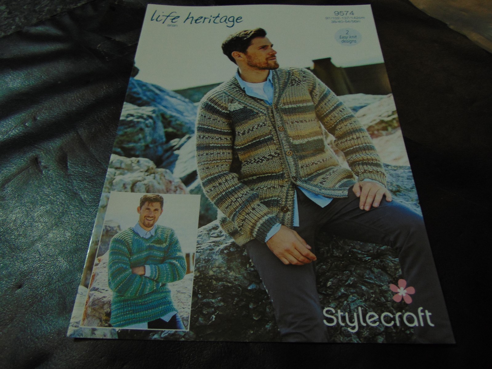 Stylecraft Mens Aran Pattern 9574 38/40 - 54/56 in  Easy Knit Sweater & jacket