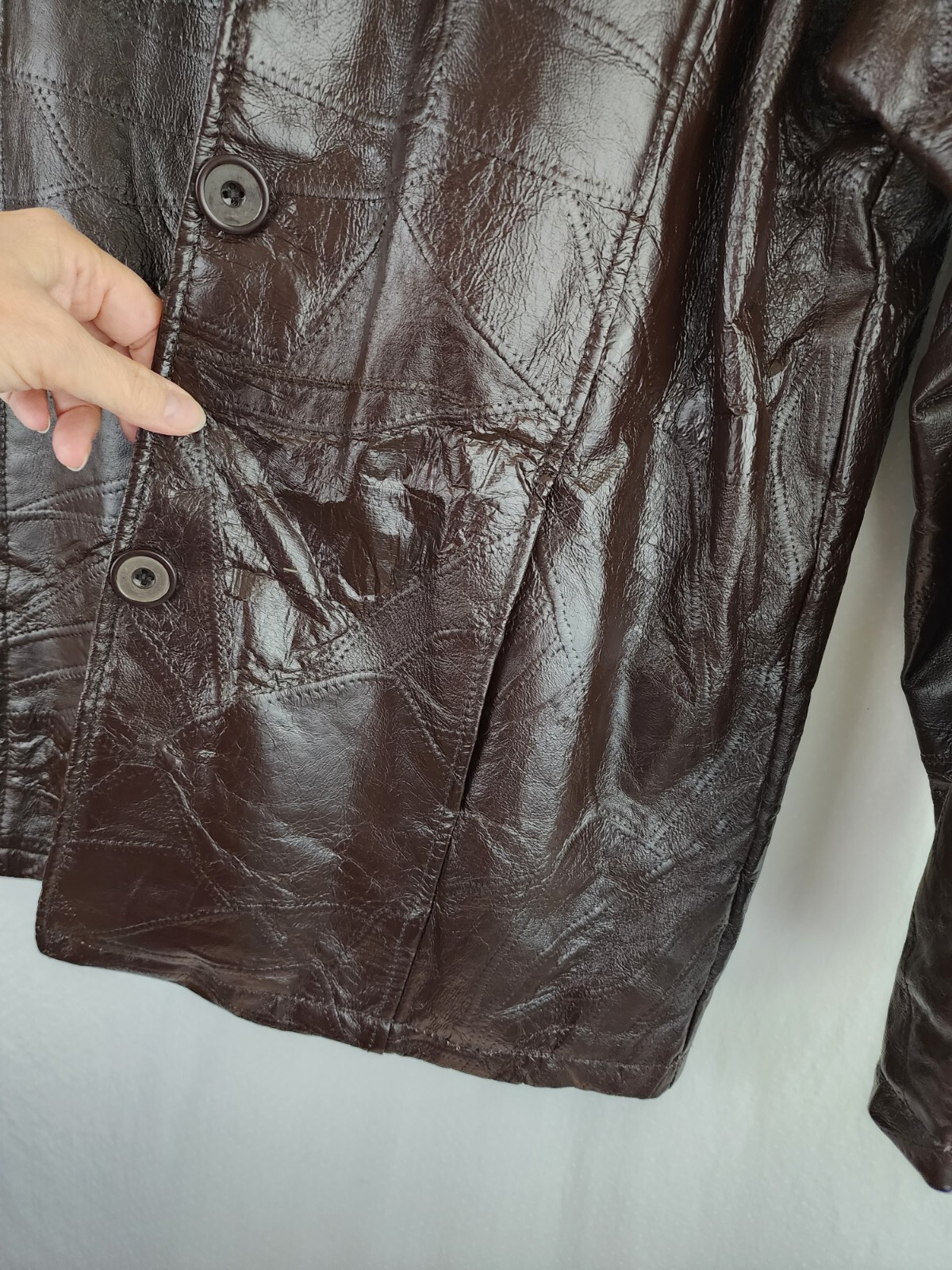 Vintage Patchwork Leather Jacket Brown Womens Lar… - image 5