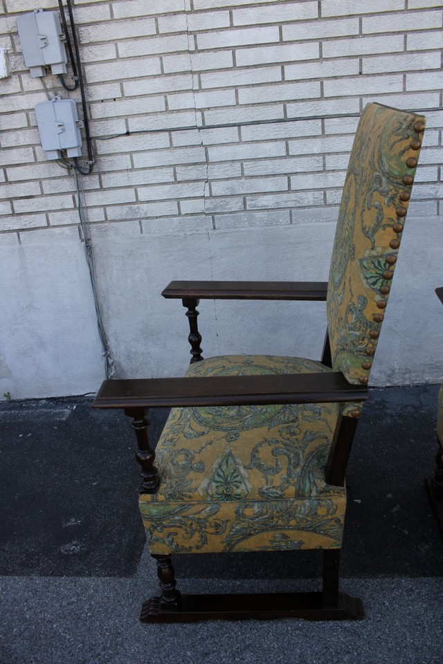 Charming Large & Comfortable Pair of Oak Spanish Revival Side, Accent