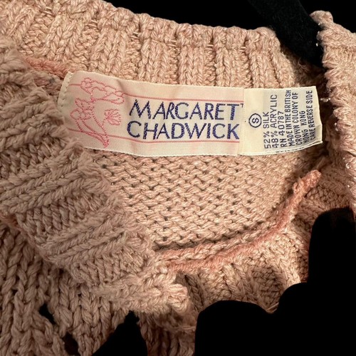 vintage 1980s pink knit cottagecore grandma sweater Margaret Chadwick sz s - Picture 3 of 8