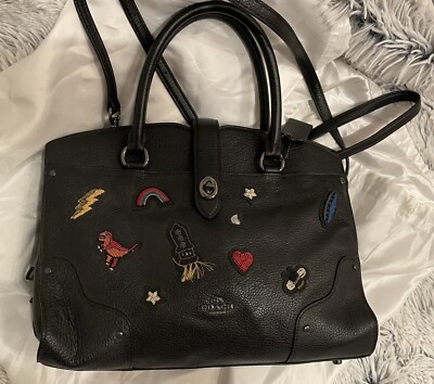 Coach Tasche Embroidered Mercer 30 Satchel, Leder, schwarz, ungetragen