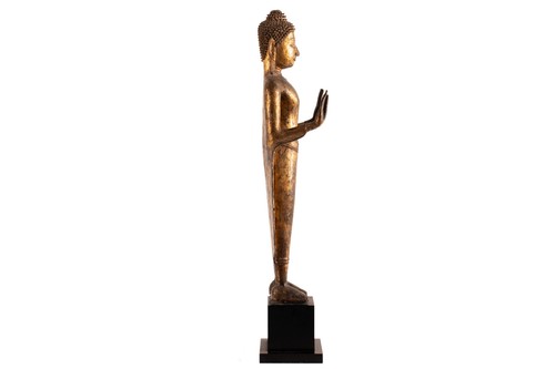 Antiker, stehender Buddha, vergoldete Bronze, Thailand, Ayutthaya -Per., 17. Jh. - Bild 8 von 13
