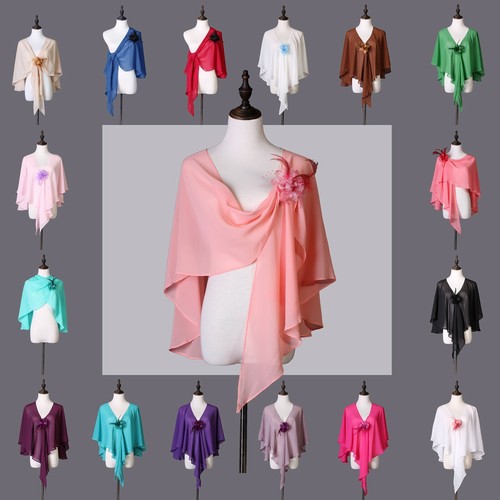 Stola (100den Chiffon U-Form)+ Brosche (Clip Haarblumen Feder Perle) Set Lafariy - Picture 1 of 23