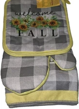 5 Piece Kitchen Set 1 Oven Mitt 2- Potholders 2-Microfiber Towels "Welcome Fall"