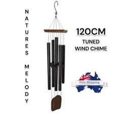 Nature's Melody 120cm Black Wind Chime - 5 Tuned Aluminum Tubes Outdoor Decor