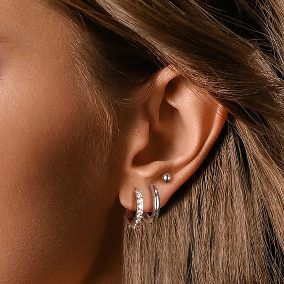 Surgical Steel Earrings Sets for Multiple Piercing Lightweight Small Huggie H... - Image 3 of 4