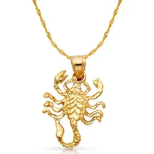 14K Yellow Gold Scorpion Charm Pendant with 1.2mm Singapore Chain Necklace